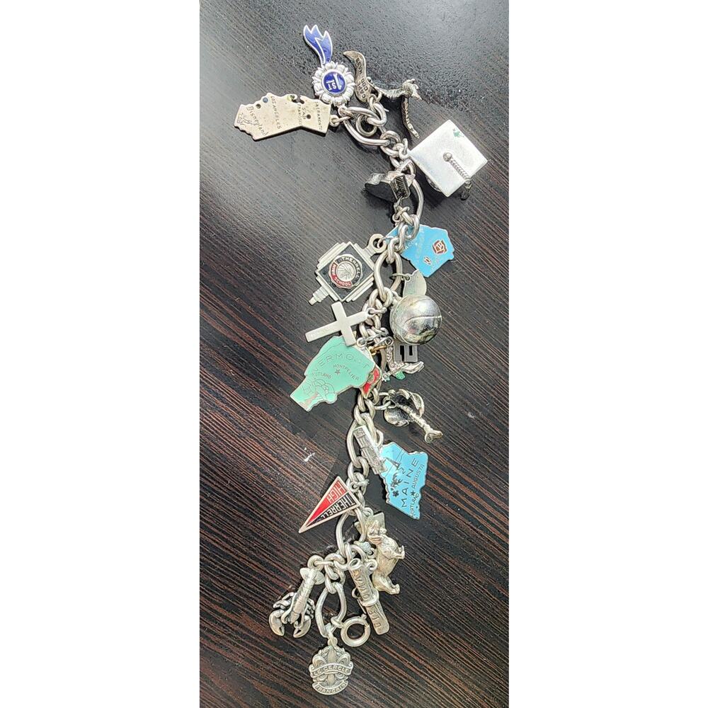 Vintage Sterling Silver Charm Bracelet 1960's with 24 unique charms
